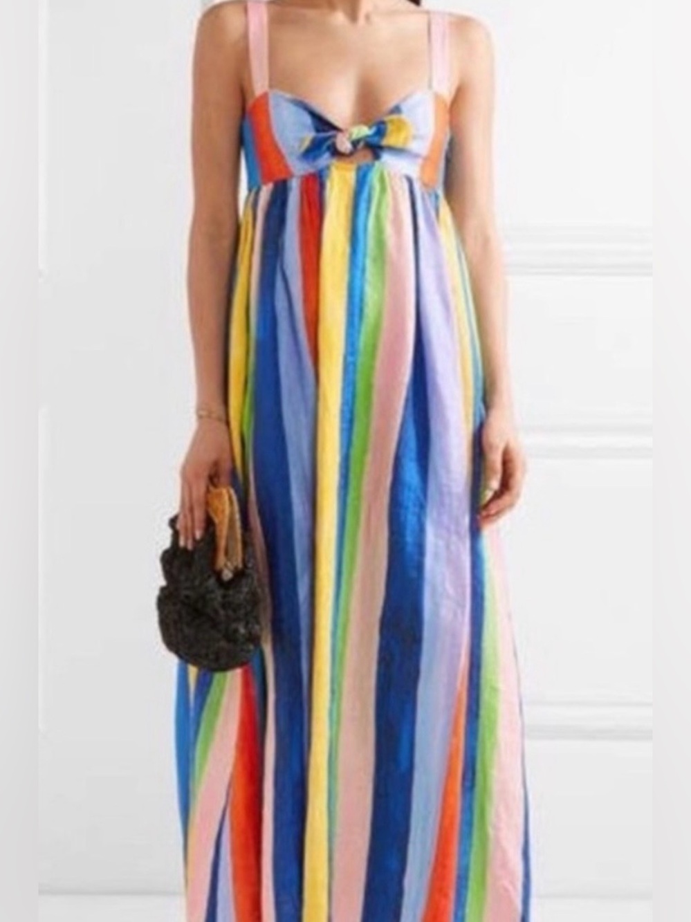 Mara Hoffman Organic Linen Bright Multi-Stripe Tie-Front Maxi Dress